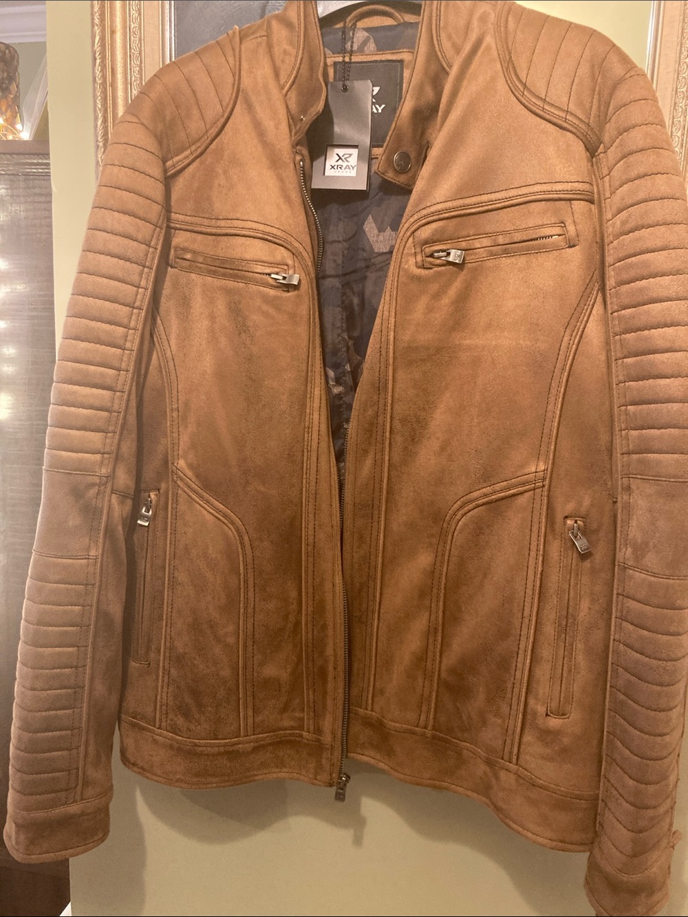 Men's Suede-Effect Quilted Brown Bomber Jacket